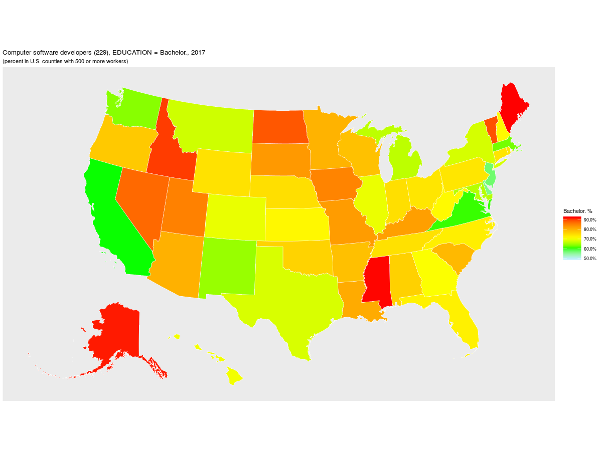 acs90 screen 1 map for counties of 1000 or more in U.S.