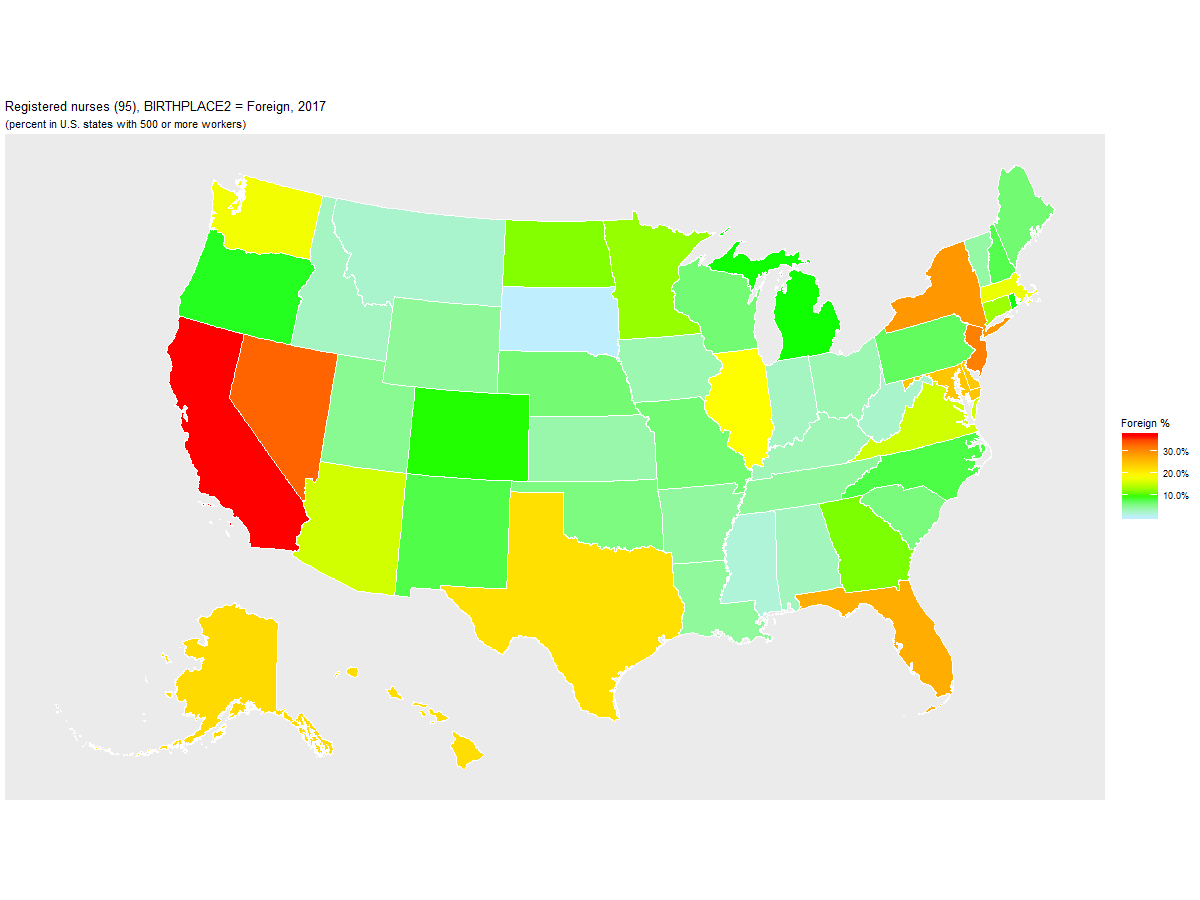 Foreign-born Percentage of Registered nurses (95) by U.S. State, 2017