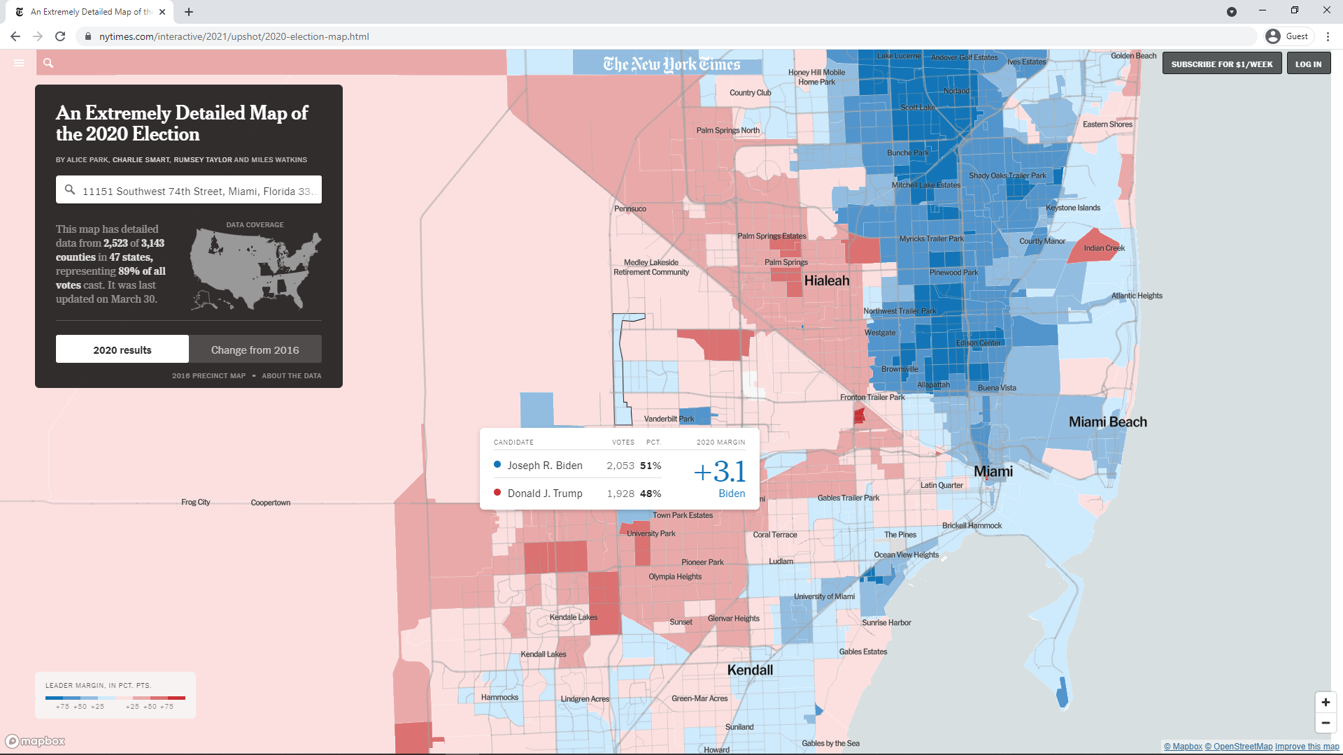 New York Times interactive map of Precinct 965 in Miami-Dade County