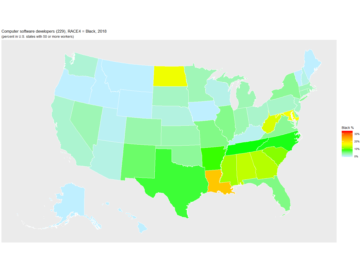 Computer software developers (229): 2018, grouped by RACE4 (percent)